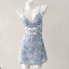 Light blue sweet lace camisole nightgown on a mannequin against a white background