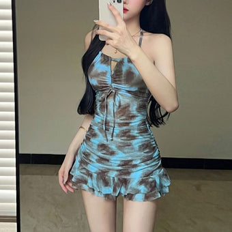 Turquoise Halter Femboy Swimsuit Dress