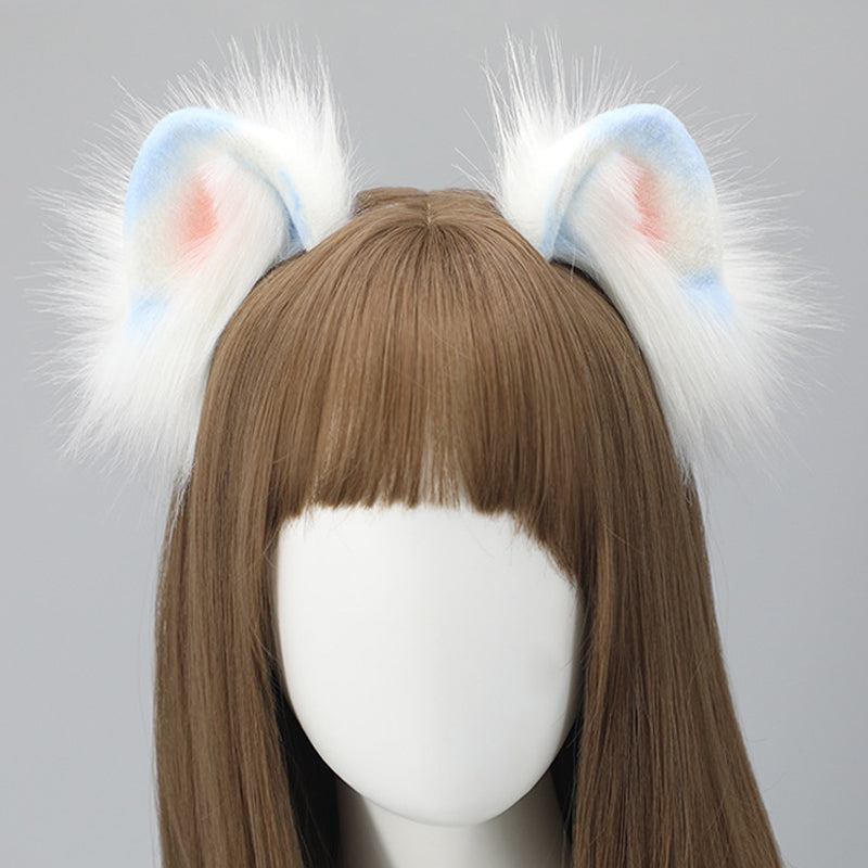 Blue with pink and white cute cat ear headband for femboy