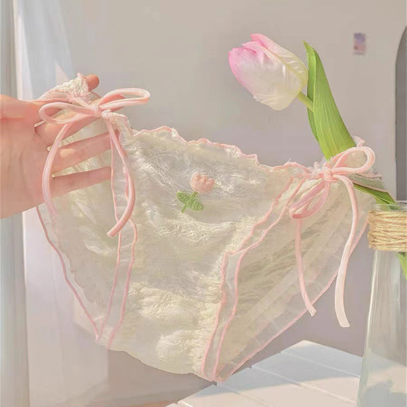 Pink Tulip Lace Panties - Femboy Fashion