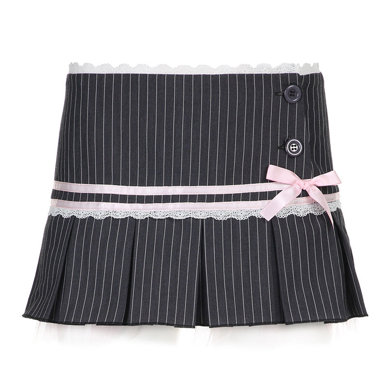 Sweet Bowknot Grey Stripe Suit Skirt - Femboy Fashion