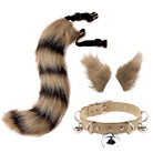 Brown And Black Fox Ears Clips And Tail With Collar Set - Femboy Fashion