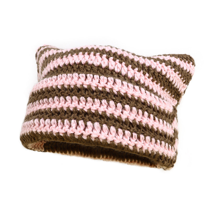 Brown and pink femboy cat hat