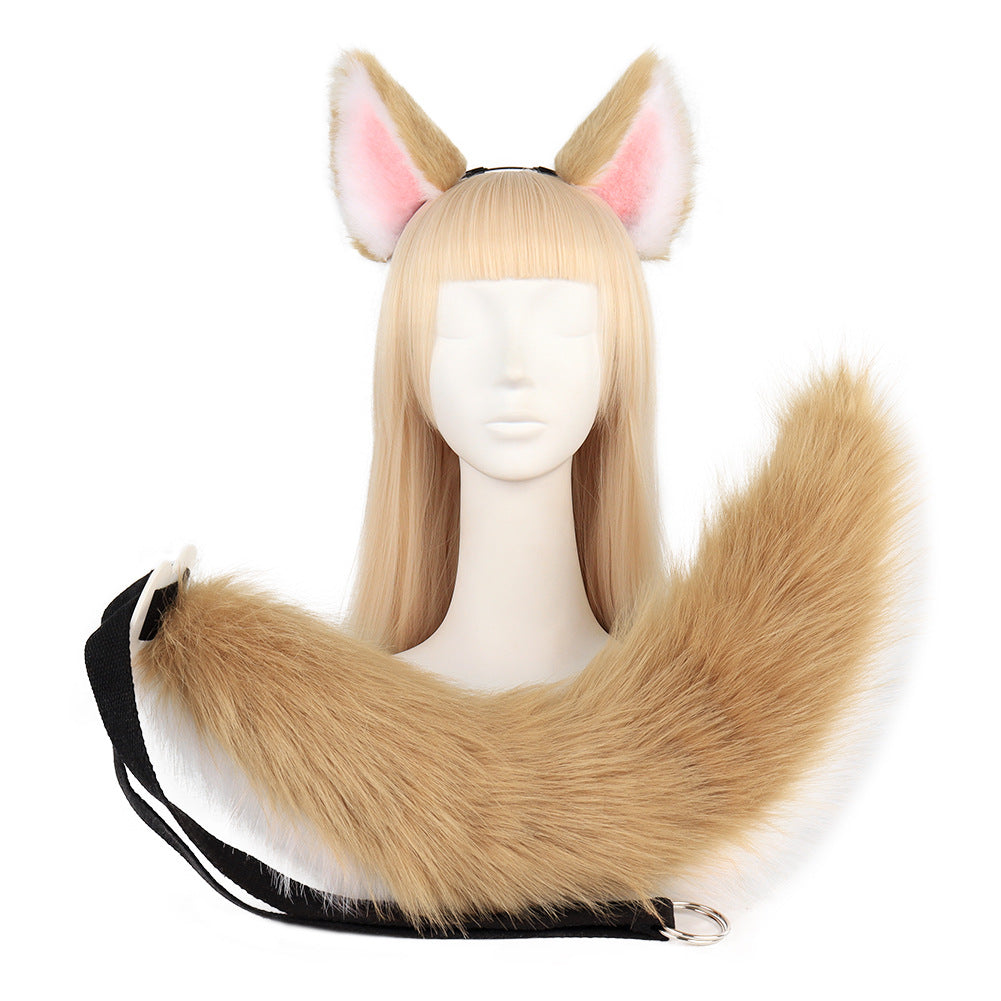 Brown and white fox tail and ears femboy fashion