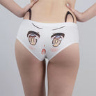 White underwear with cartoon face design on a plain background