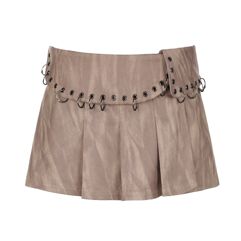 Brown High-Waisted Pleated Skirt - Femboy Fashion