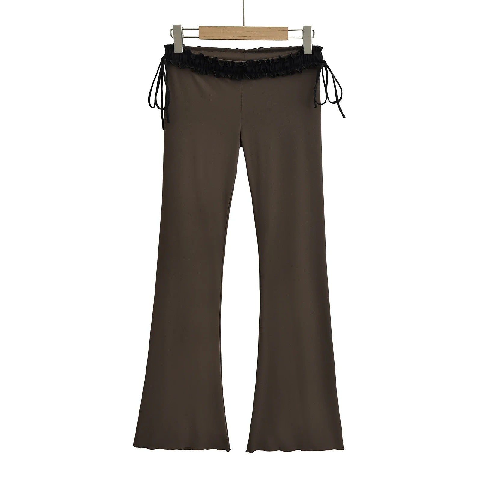 Ruffle Low Waisted Flare Pant Brown - Femboy Fashion