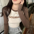 Femboy In Brown Slim Fit Round Neck T Shirt Long Sleeve - Femboy Fashion