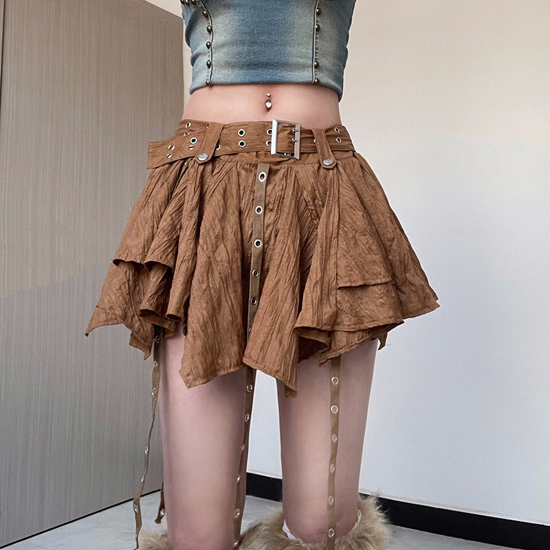 Brown Tiered Short Skirt - Femboy Fashion