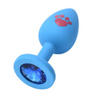 Cat paw jeweled silicone butt plug blue