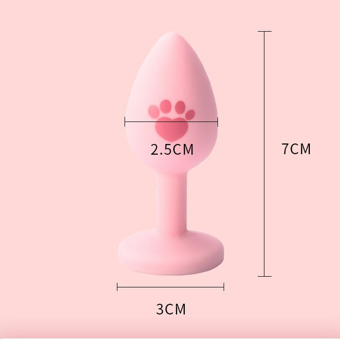 Cat paw jeweled silicone butt plug pink size