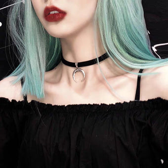 Choker Necklace with Moon Pendant