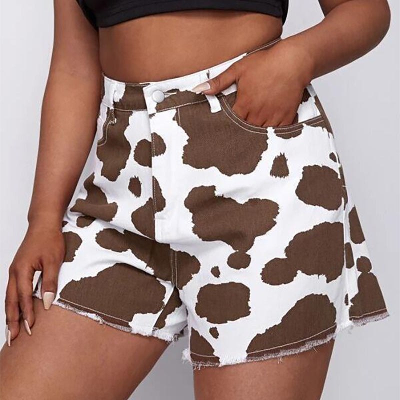 Femboy in Coffee And White Cow Print Short - Femboy Fashion