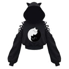 Black Cat Crop Hoodie With Ears - Femboy Fashion