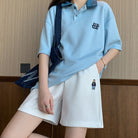 Femboy in White Cotton Lounge Short and Blue Polo t-shirt - Femboy Fashion