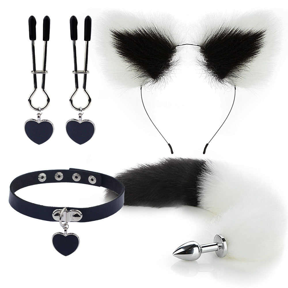 Fox Ears And Tail Butt Plug 4 Piece Set - Black - Femboy Fashion