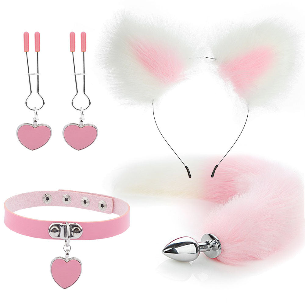 Fox Ears And Tail Butt Plug 4 Piece Set - Pink - Femboy Fashion