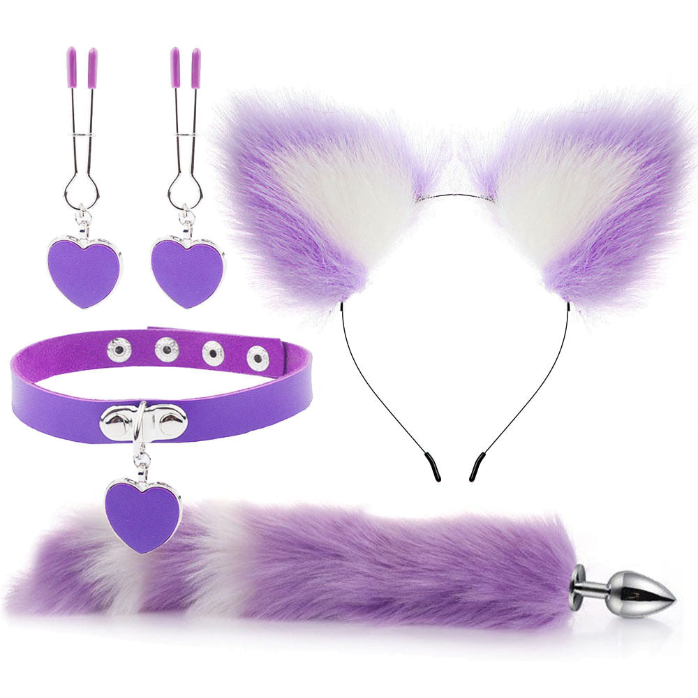 Fox Ears And Tail Butt Plug 4 Piece Set - Purple - Femboy Fashion