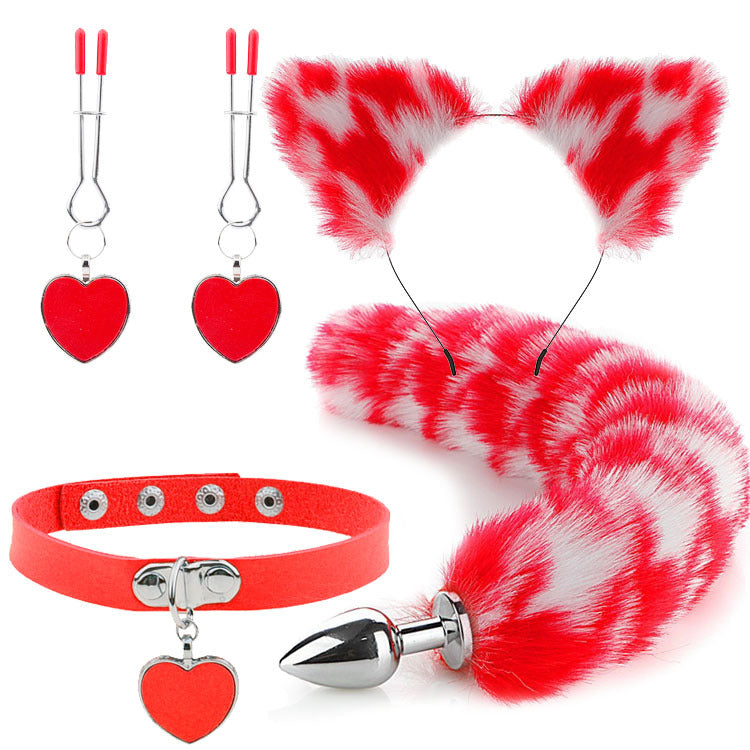 Fox Ears And Tail Butt Plug 4 Piece Set - Red - Femboy Fashion