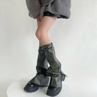 Green Leather Leg Warmers With Zipper - Femboy Fashion