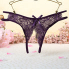 Purple Sexy Lace Open Crotch Thong - Femboy Fashion