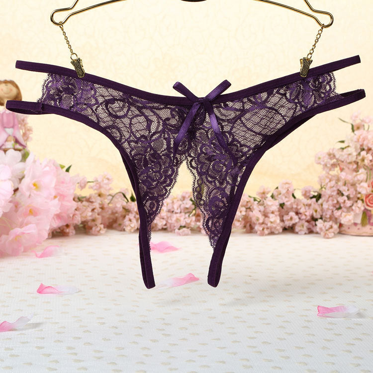 Purple Sexy Lace Open Crotch Thong - Femboy Fashion