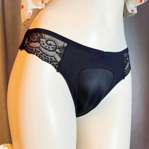 Black Cotton With Lace Cameltoe Panties