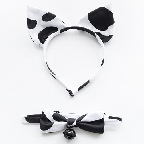 Black and white cow print headband and choker