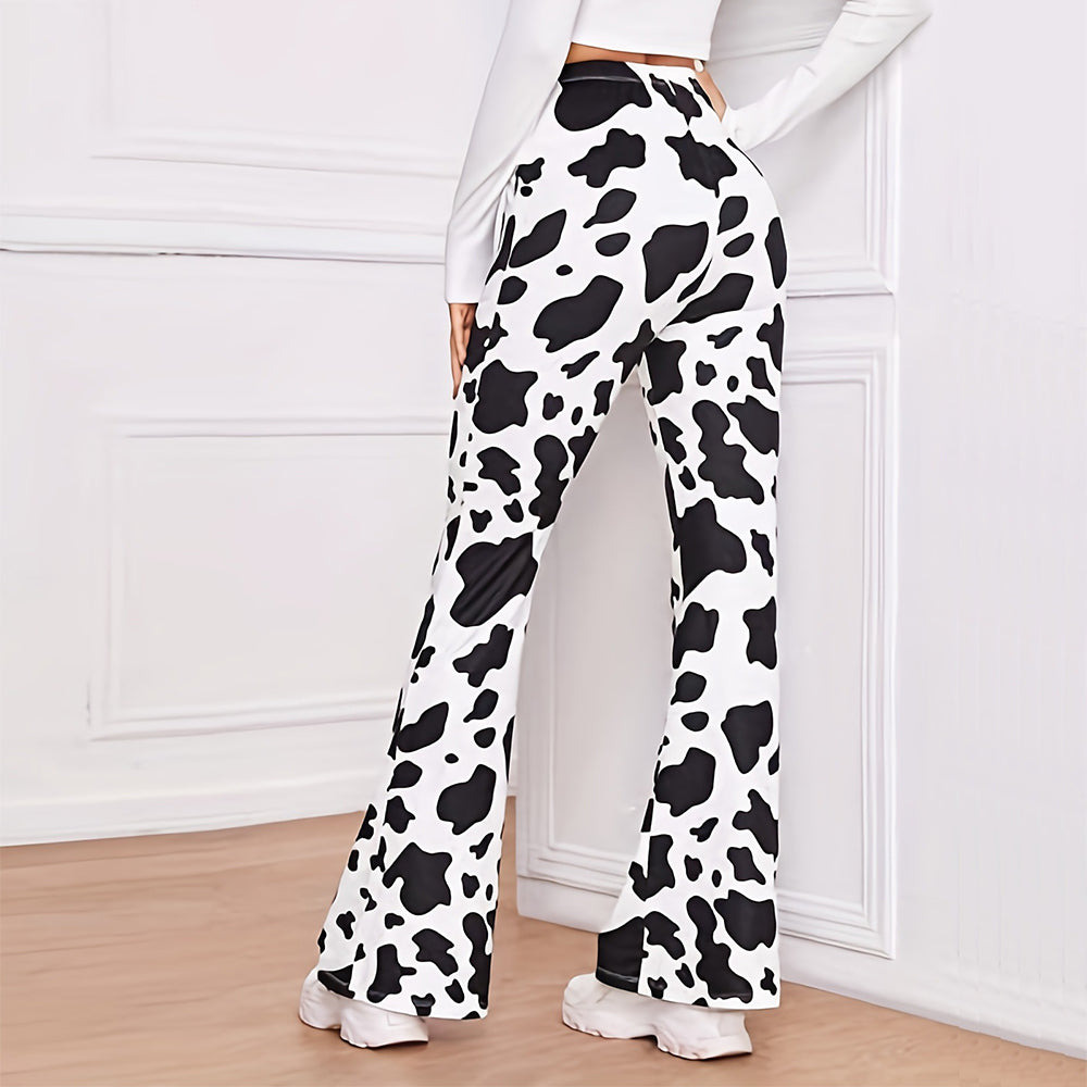 Femboy in Cow Print Flare Pant Back - Femboy Fashion