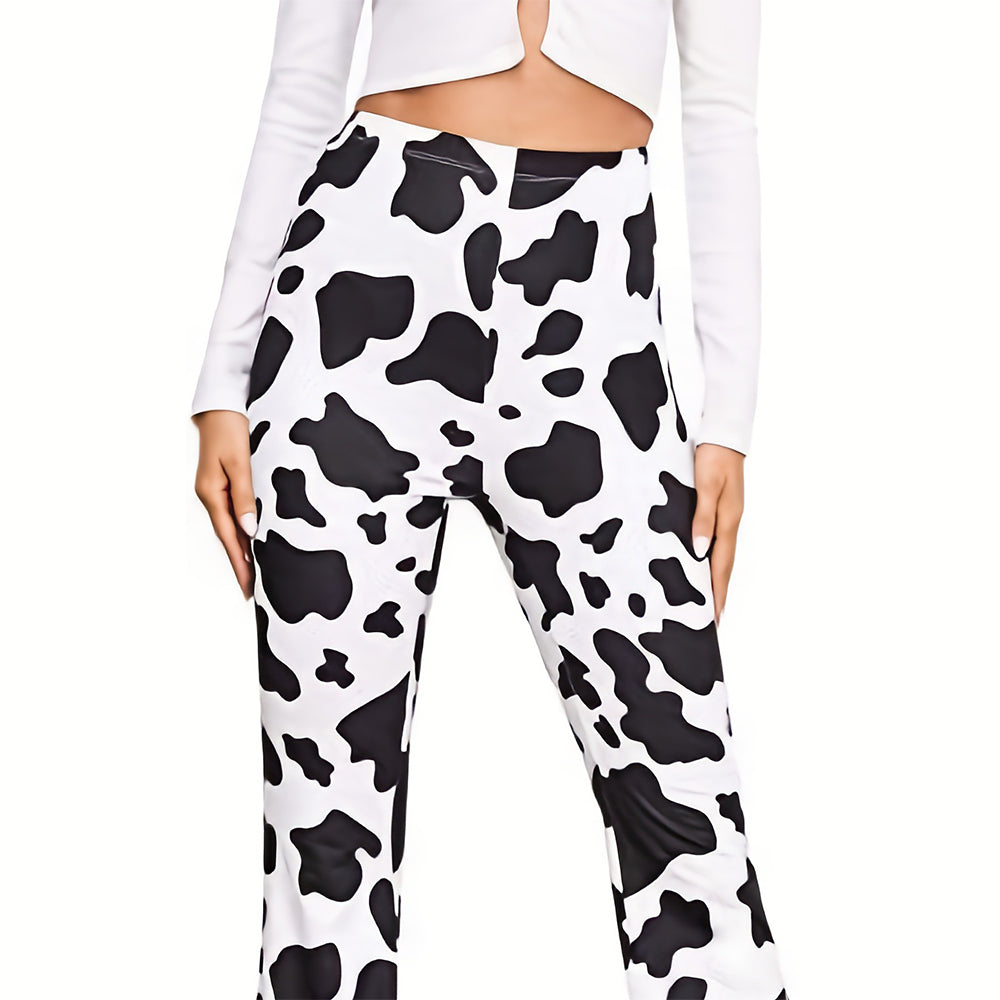 Femboy in Cow Print Flare Pant Front - Femboy Fashion