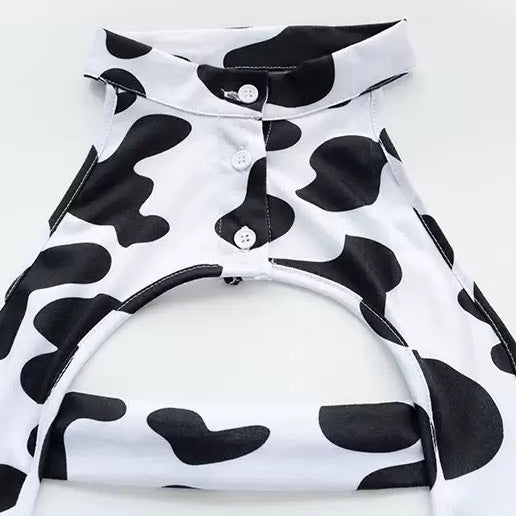 cow print hollow out bodysuit lingerie on a white background