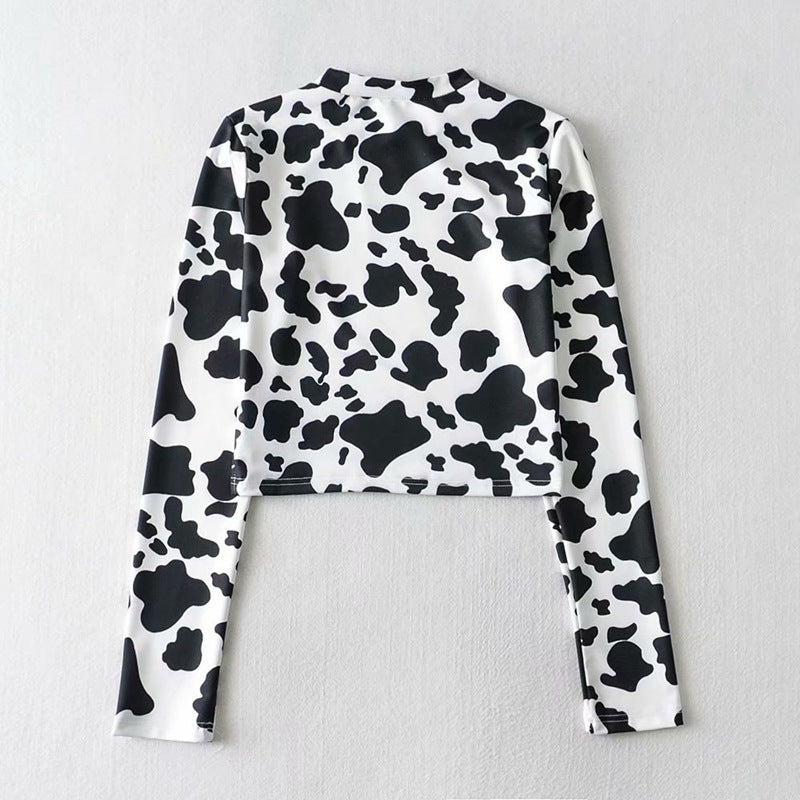 Cow print long sleeve crop top for femboy