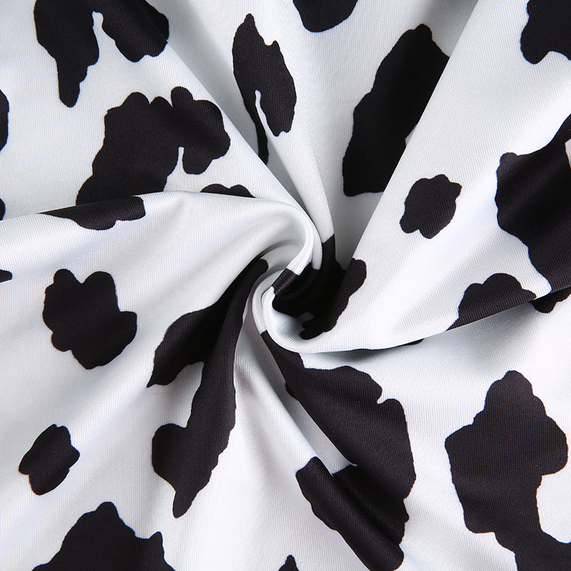 Cow print long sleeve crop top material detail