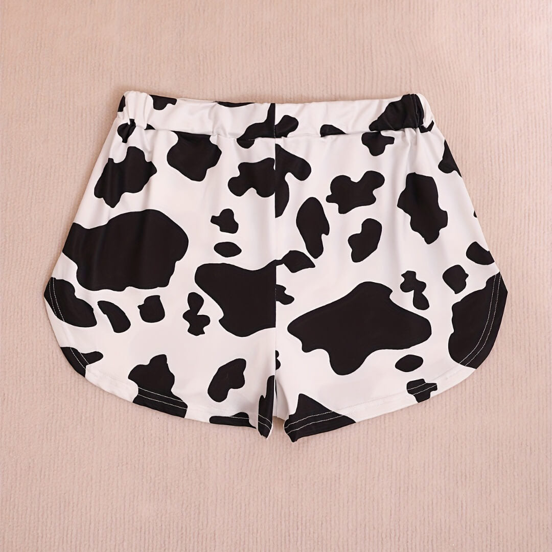 Cow print pajama shorts back