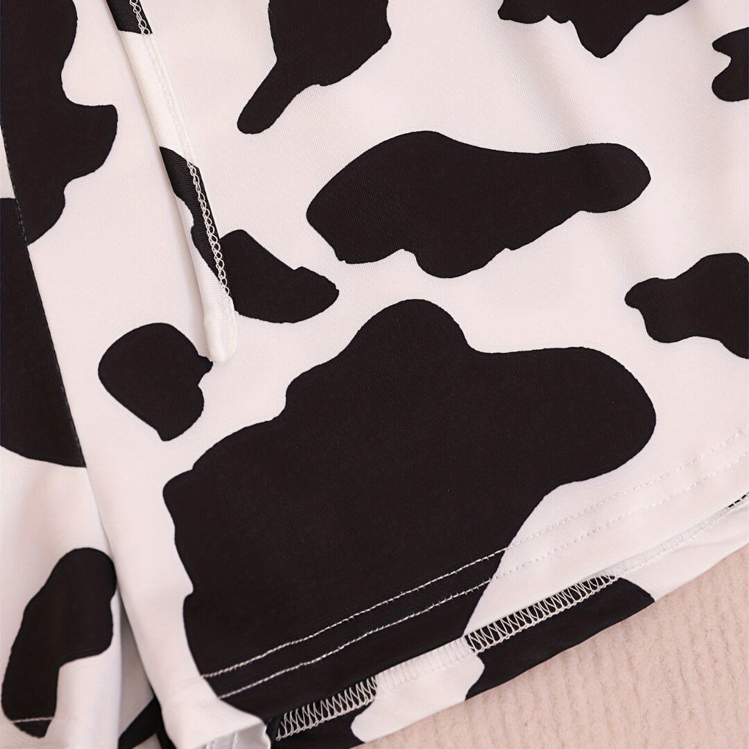 Cow print pajama shorts detail