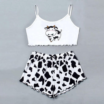 Femboy Cow Print Pajama Top & Shorts