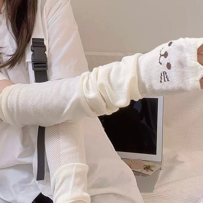 Femboy wear a white cut cat fingerless gloves