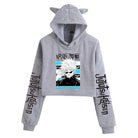 Anime Crop Hoodie With Cat Ears - Gray - Femboy Fashion