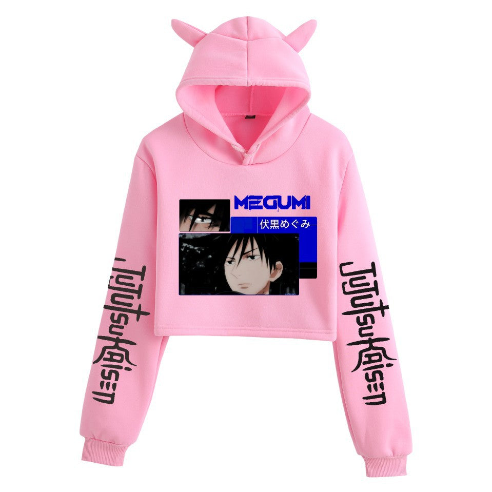 Anime Crop Hoodie With Cat Ears - Pink - Femboy Fashion