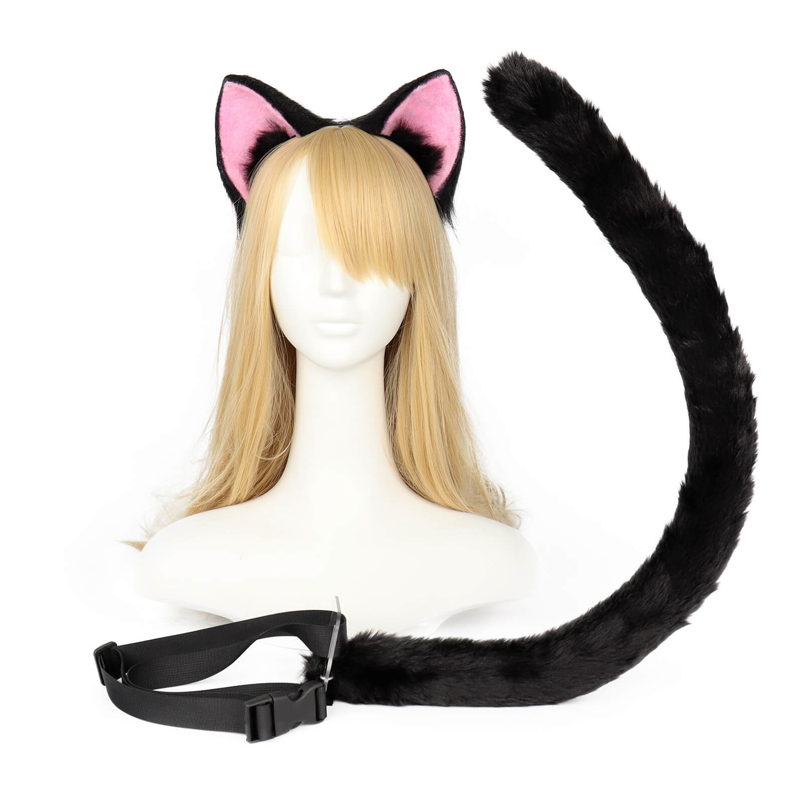 Black And Pink Cat Ears And Tail - Femboy Fashion