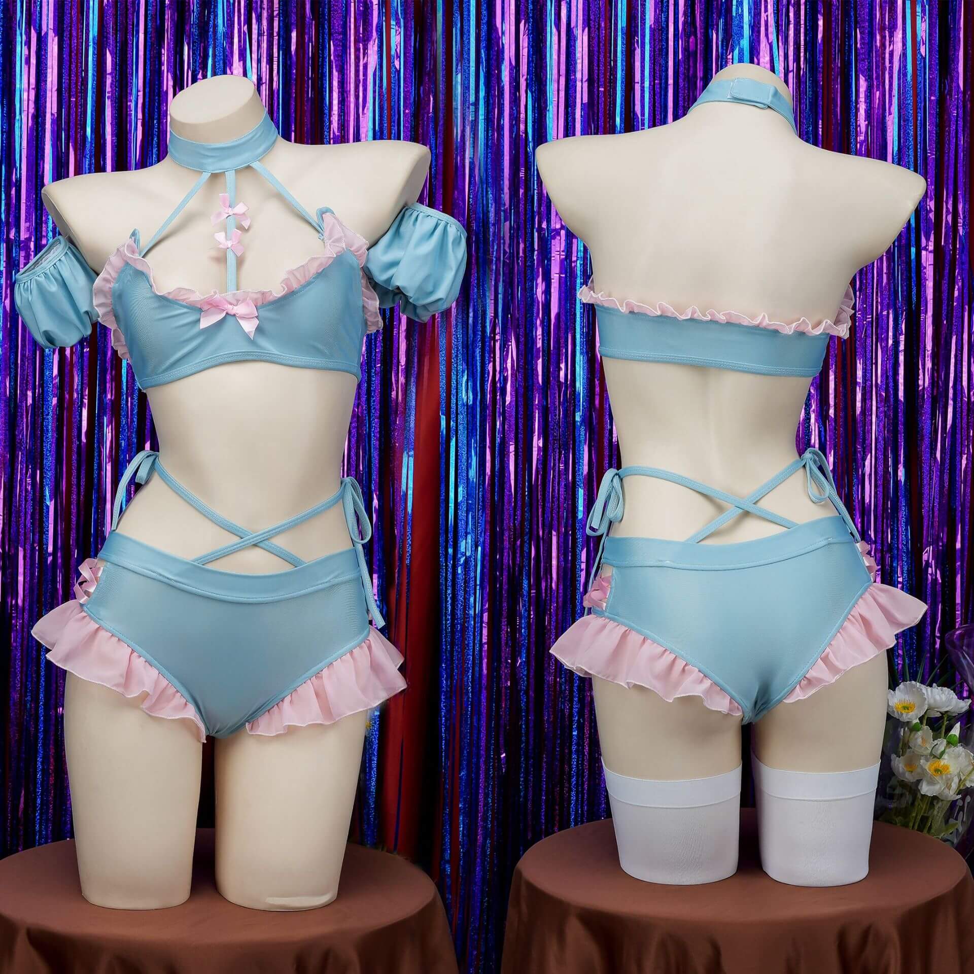 Cute Blue Pink Ruffle Pastel Lingerie - Femboy Fashion