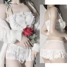 Women Wear A Cute Lace Floral Lingerie Set - Femboy Fashion