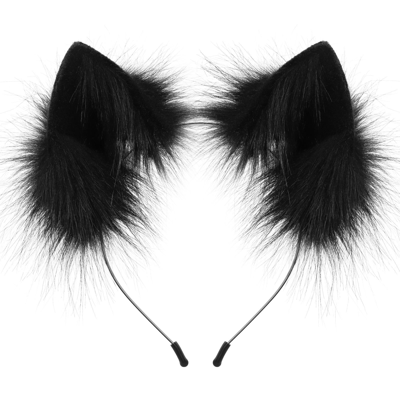 Black faux fur cat ears on a white background