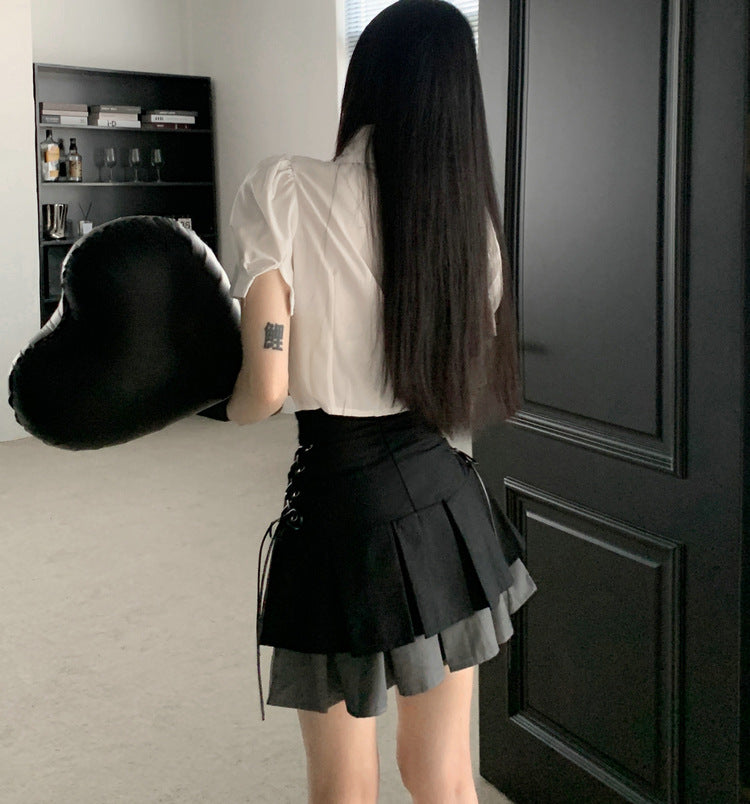 Double Layers Pleated Hem Skirt - Femboy Fashion