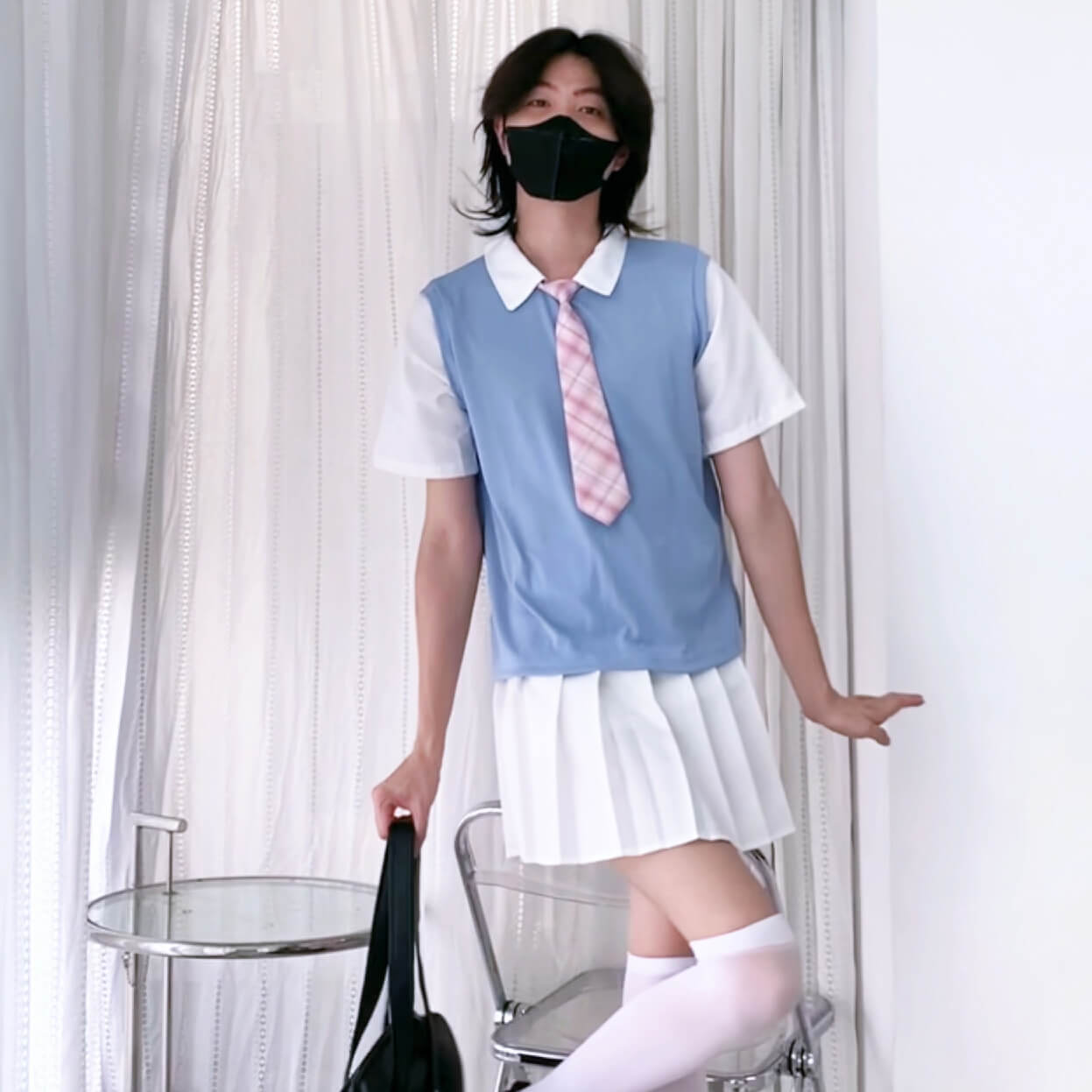 Solid polo t shirt blue for femboy
