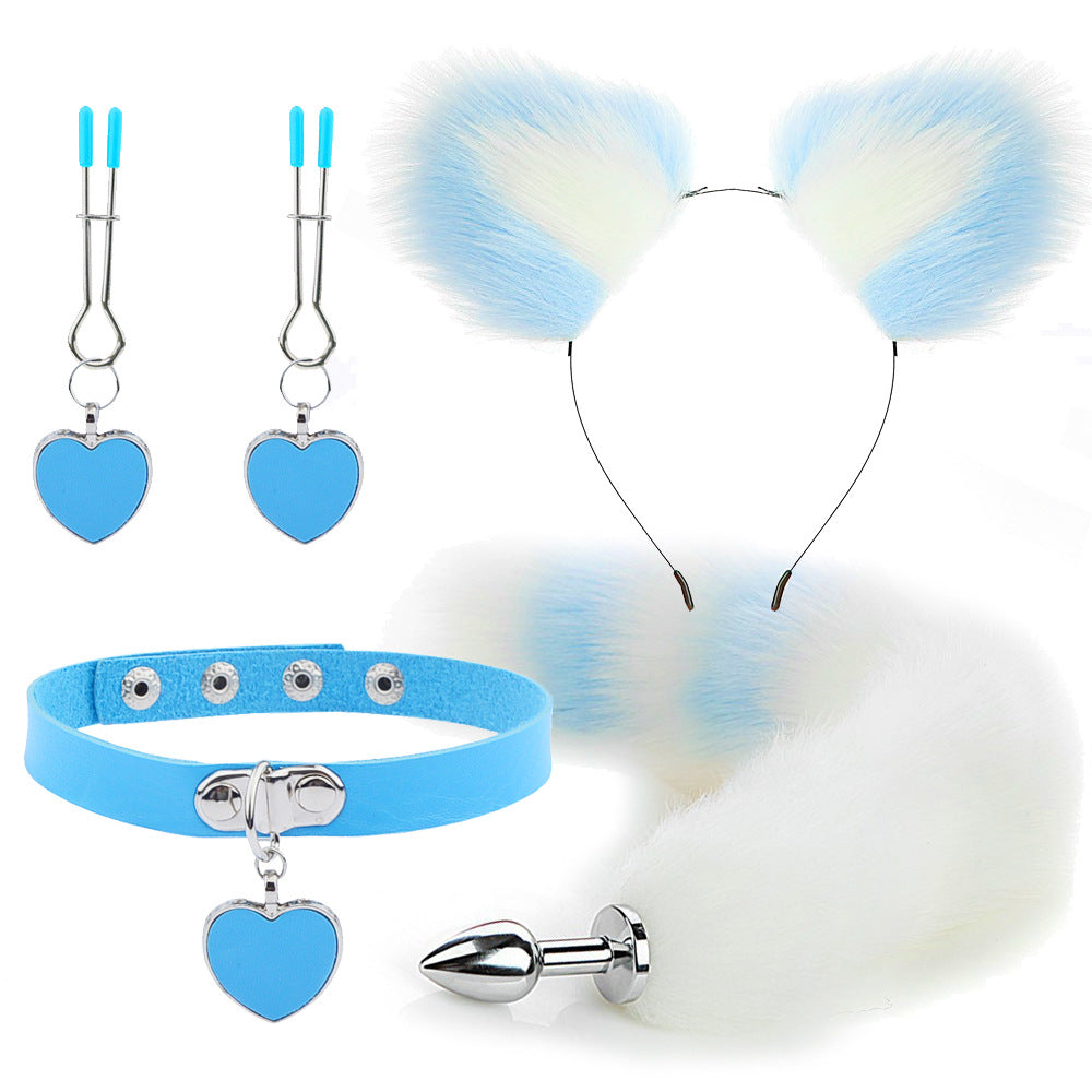 Fox Ears And Tail Butt Plug 4 Piece Set - Blue - Femboy Fashion