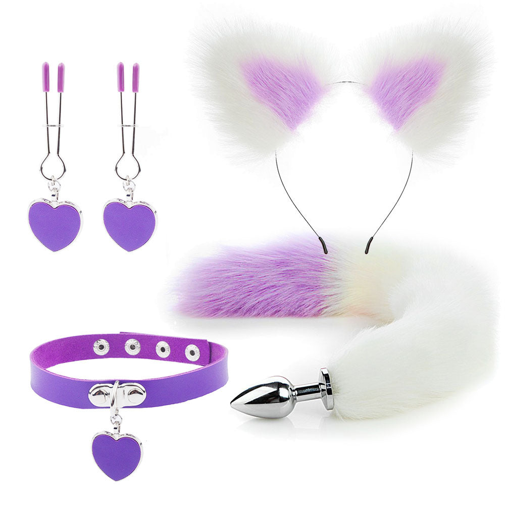 Fox Ears And Tail Butt Plug 4 Piece Set - Purple - Femboy Fashion