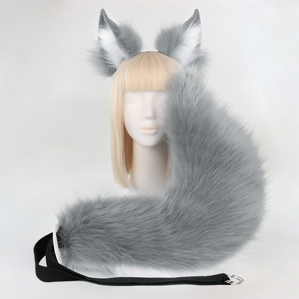 Gray Fox Ears And Tail Set - Femboy Fashion