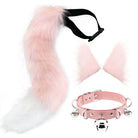 Pink Fox Ears Clips And Tail With Collar Set - Femboy Fashion