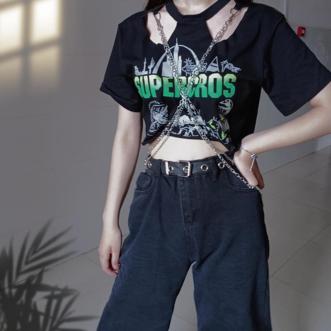 Punk Crop T-Shirt With Chain - Femboy Fashion